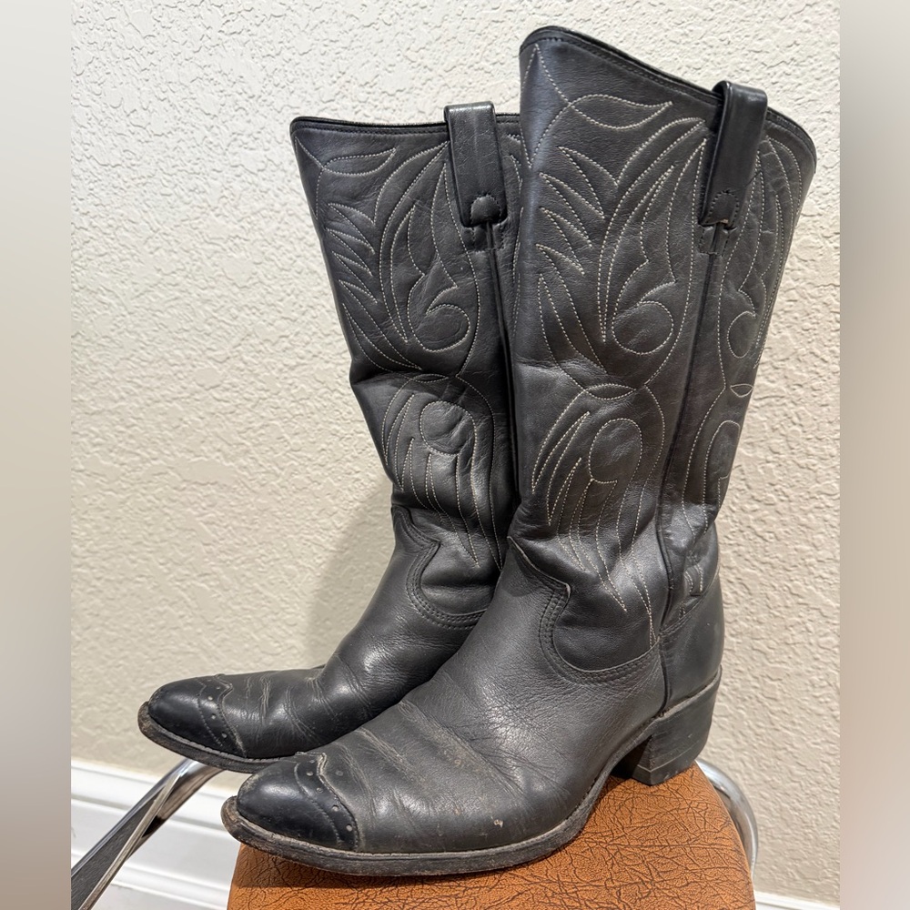 Vtg Elegant Black Leather Western Boots